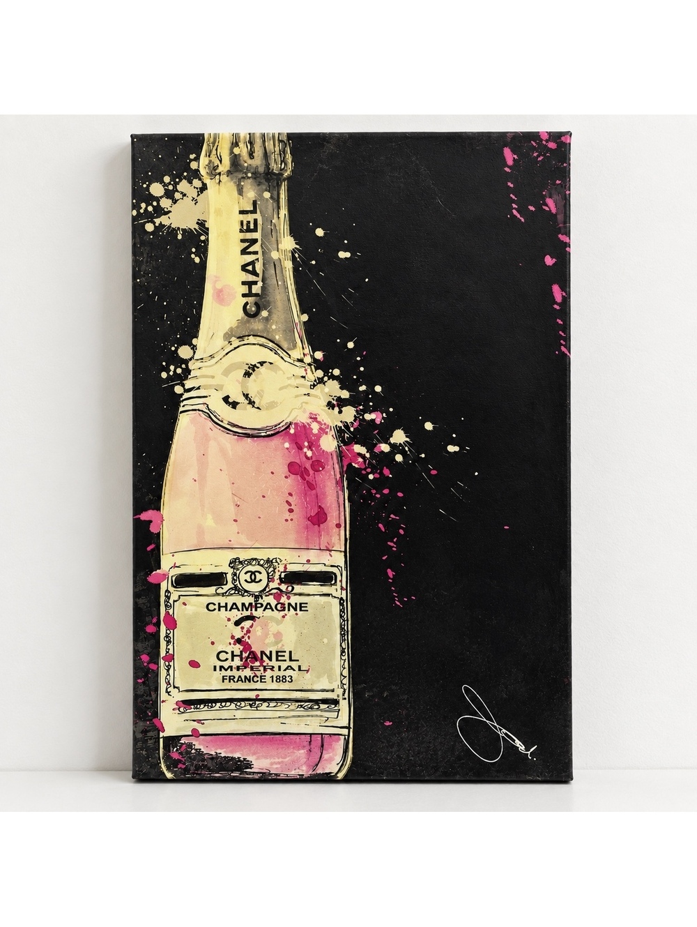 Empire Art Direct Chanel Champagne Bottle Canvas Print Wall Art 35x24
